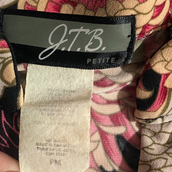 J.T.B. Petite Floral Print Y2K Short Sleeve Blouse w/ Buckle & Tie Strap - Picture 6 of 8